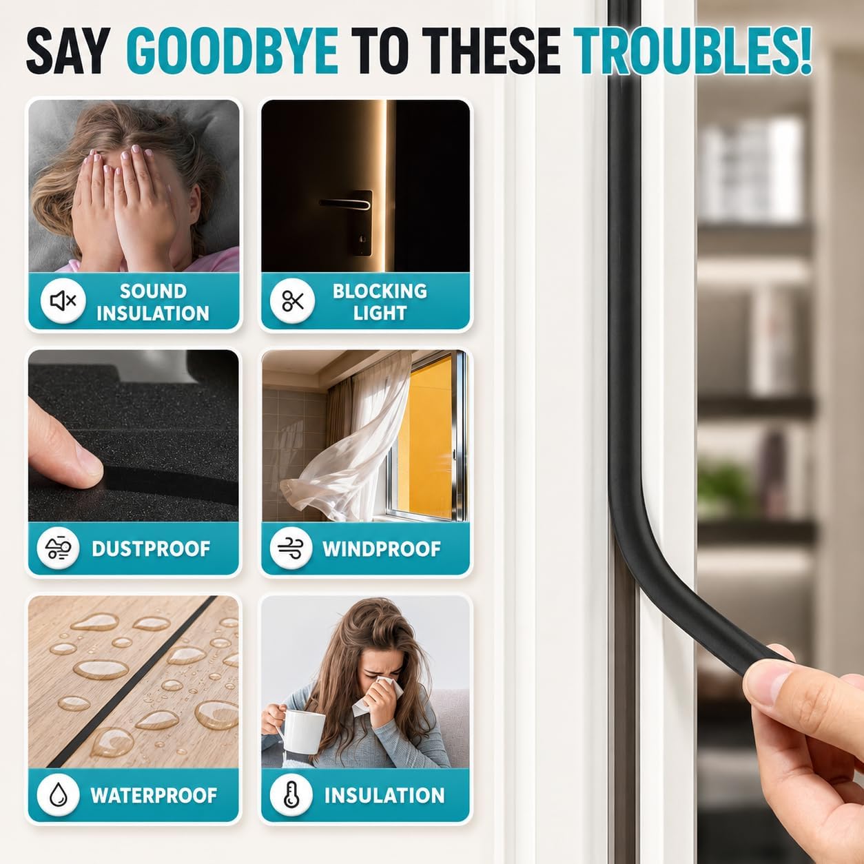20FT Weather Stripping Door Seal, Self-Adhesive Silicone D-Shaped Seal – view 2